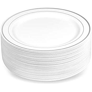 438995 6&quot; PLATE WHITE W/SILVER TRIM, ROUND 120/cs (6/20ct)