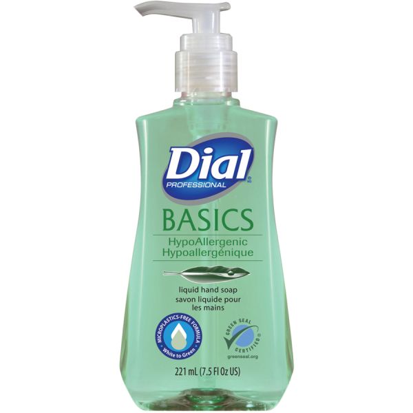 33256 DIAL BASICS LIQUID SOAP 
7.5OZ BOTTLE 12/CS FLORAL
FRAGRANCE HYPOALLERGENIC