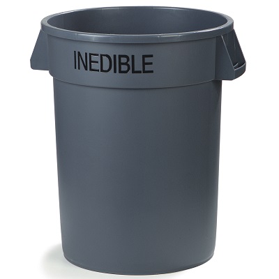 341044INE23 44GAL ROUND WASTE CONTAINER, STAMPED INEDIBLE