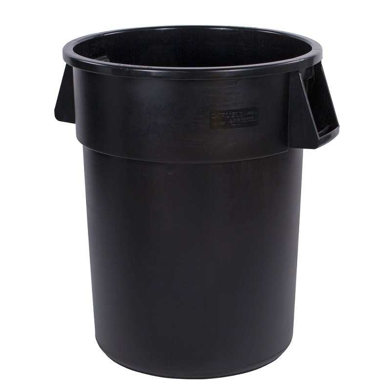 34105503 55-GAL ROUND WASTE 
CONTAINER BRONCO, BLACK w/ 
HANDLES, NSF 2 CERTIFIED
