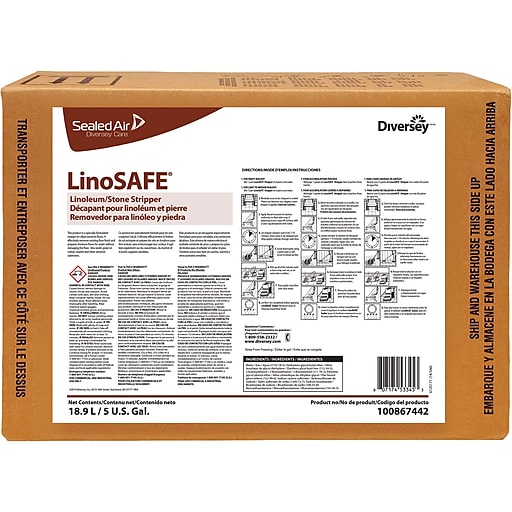 100867442 LINOSAFE STRIPPER 
FOR LINOLEUM FLOORS 5-GAL BIB 
(BAG-IN-BOX)