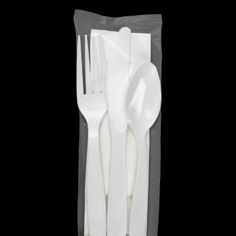 379FA-1 4PC CUTLERY KIT WHITE
MED WEIGHT KNIFE, FORK, SPOON
&amp; 13x13 NAPKIN 250/CS