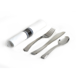 730/GWFKSN SILVER CUTLERY ROLL 100/cs WHITE NAPKIN W/BLACK &amp;