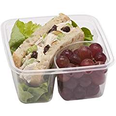 GREENWARE SQUARE PLAS FOOD CONT 2-COMP 6" CLEAR 300/CS 